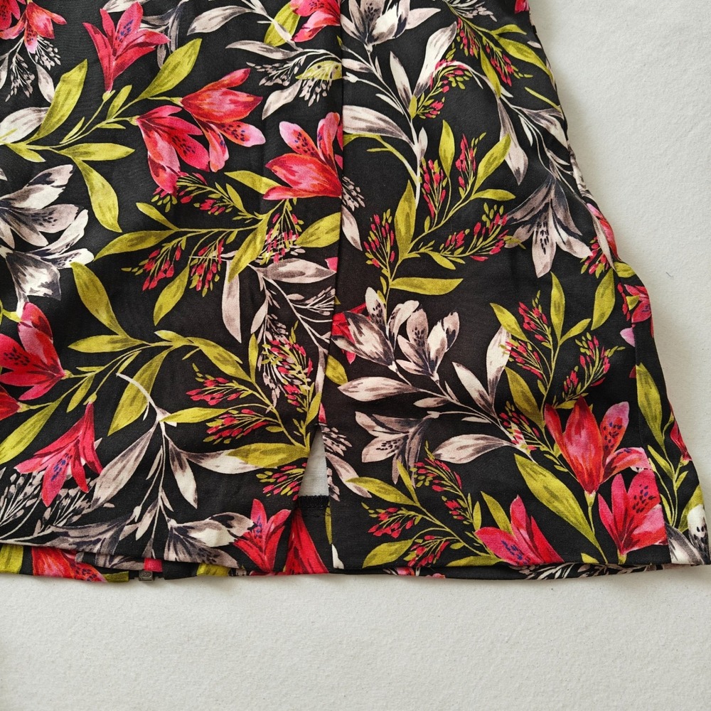 French Connection Floral Mini Dress Black Pink Short Sleeve Pockets Full Zip 4 - Picture 6 of 8